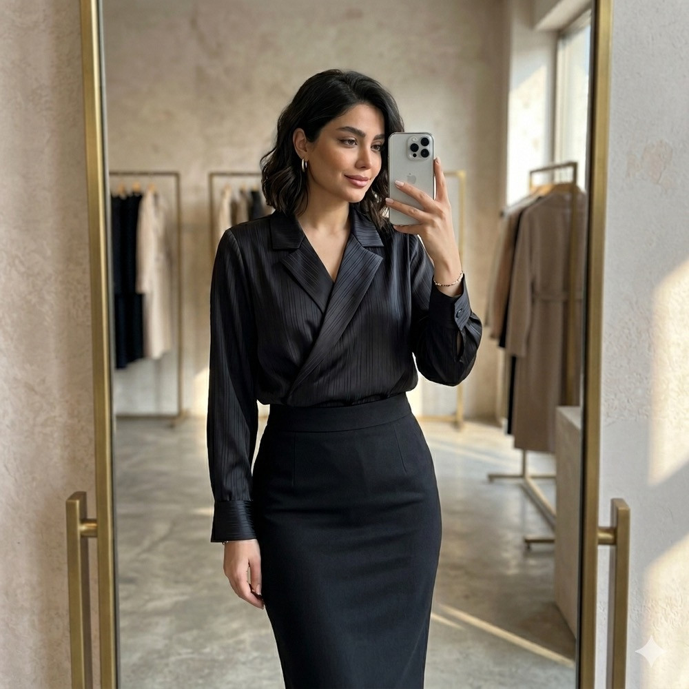 شومیز جلو پیچ الیزه راه راه زنانه