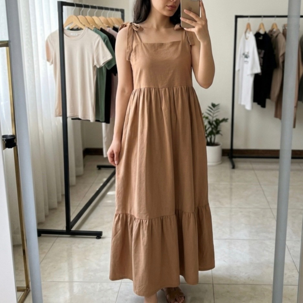 پیراهن بلند لینن بند گره ای خنک زنانه