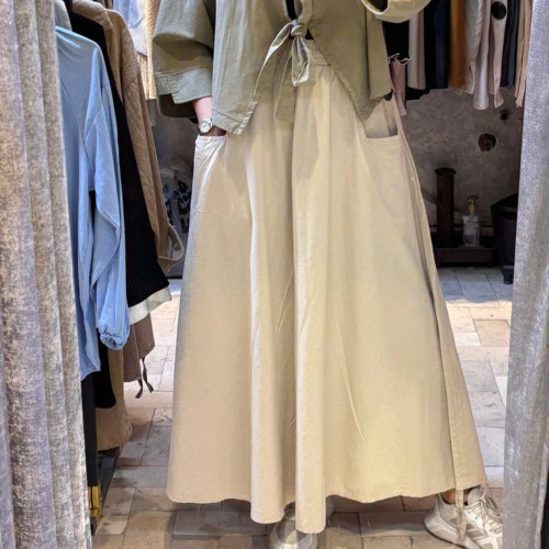 دامن لینن بلند کمرکش دوجیب زنانه