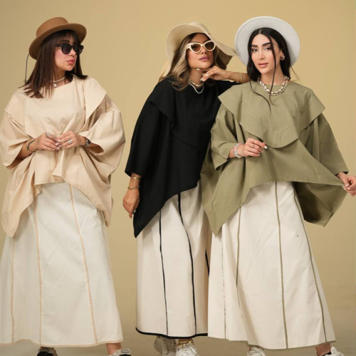 ست شومیز و دامن نواری لینن زنانه