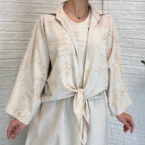 ست سارافون و شومیزجلو گره لینن زنانه