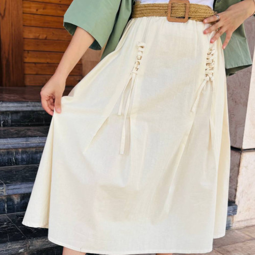 دامن کمرکش جلوبندی لینن زنانه