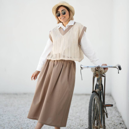 ست سه تکه شومیز و جلیقه و دامن لینن زنانه