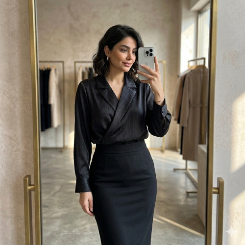 شومیز جلو پیچ الیزه راه راه زنانه