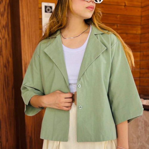 شومیز لینن باکسی یقه انگلیسی دخترانه