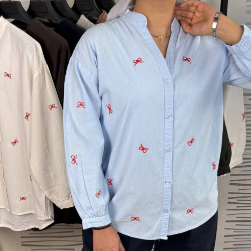 شومیز پاپیون دار لینن درجه یک دخترانه