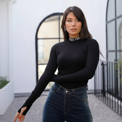 بادی یقه اسکی مشکی پارچه کبریتی جذب دخترانه