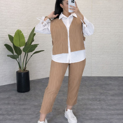 ست دو تکه جلیقه و شلوار ژاکارد دخترانه