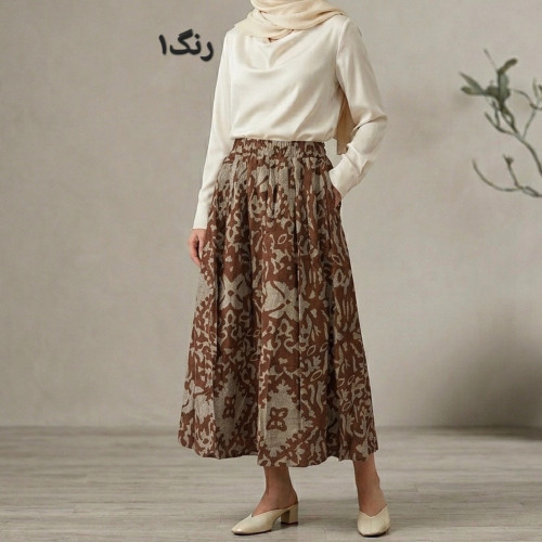 دامن لینن ایتالیایی طرح دار بلند زنانه