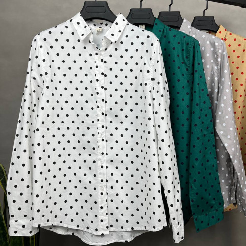 شومیز خال خالی کتان کاغذی وارداتی دخترانه