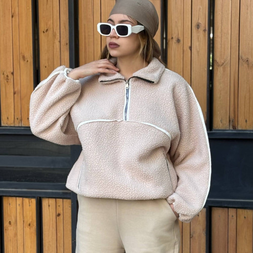 دورس پارچه تدی نیم‌ زیپ دخترانه