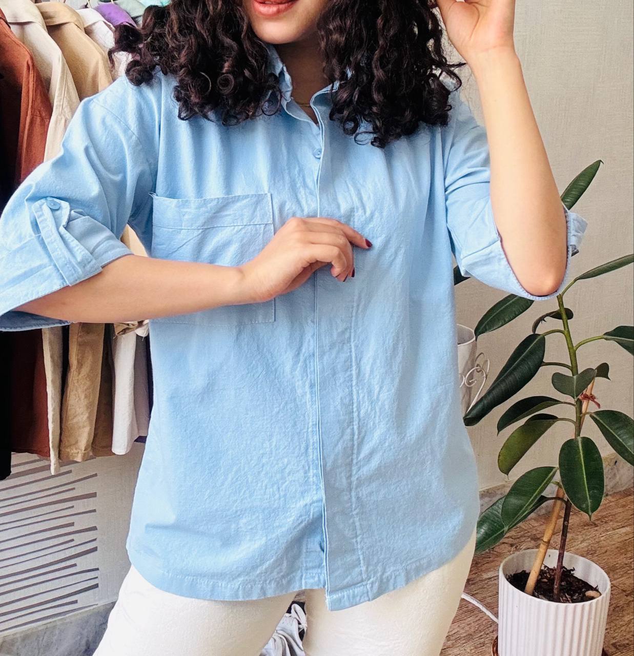 شومیز لینن آستین پاکتی زنانه