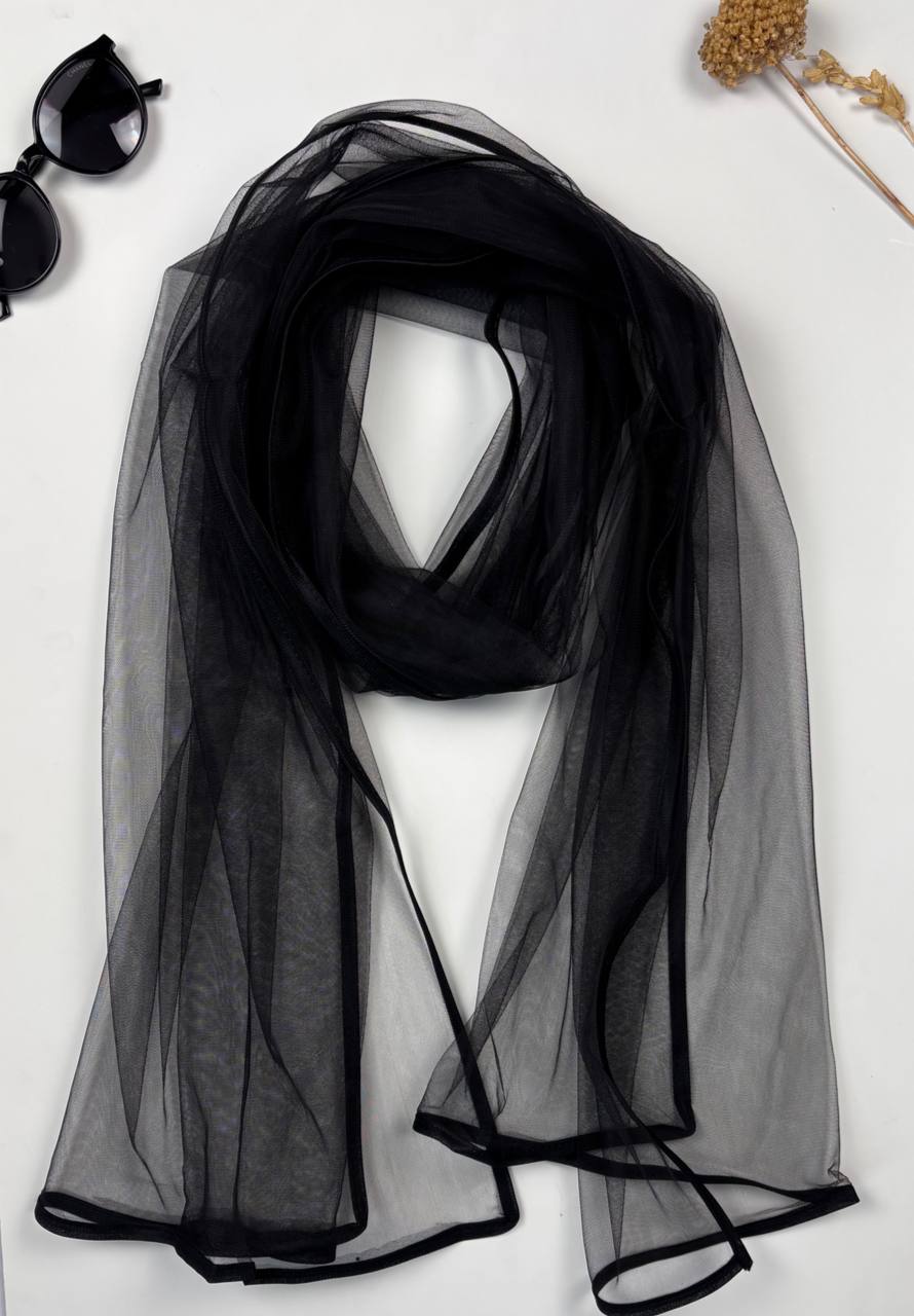 شال توری دور‌نوار مشکی زنانه