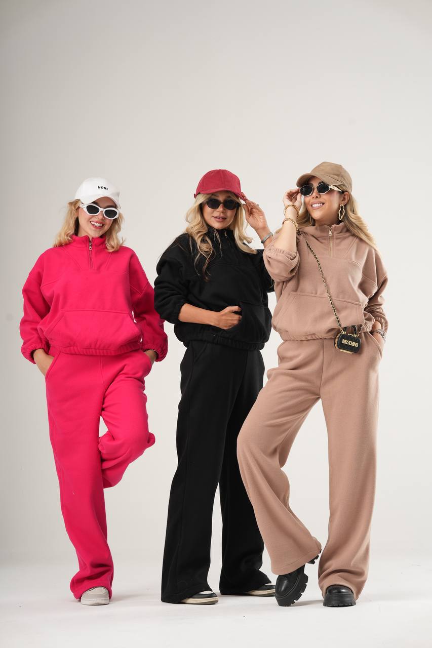 ست دورس نیم‌زیپ‌ و شلوار بگ پولار زنانه