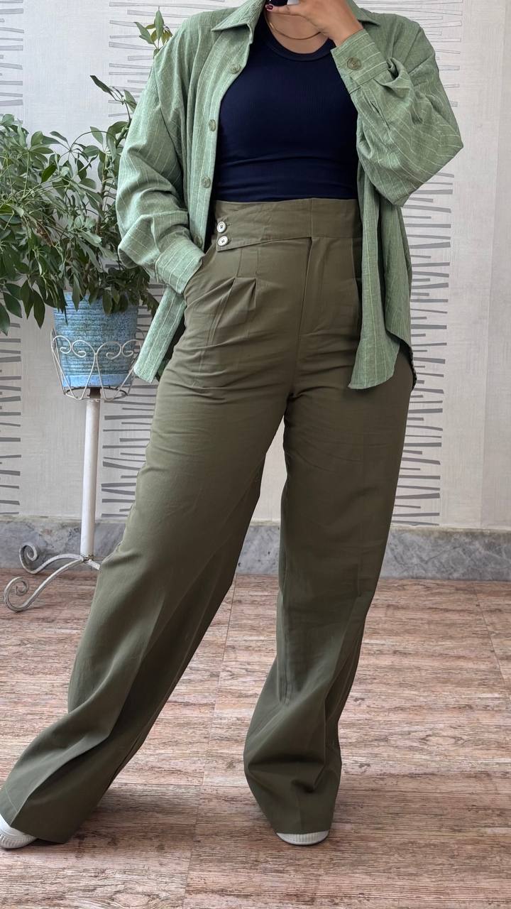 شلوار لینن فول بگ فاق بلند زنانه