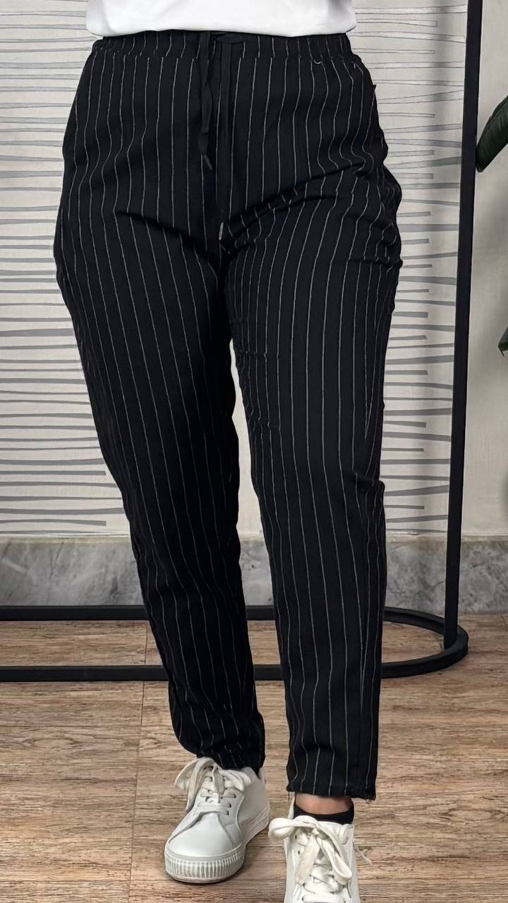 شلوار لینن راه راه وارداتی زنانه