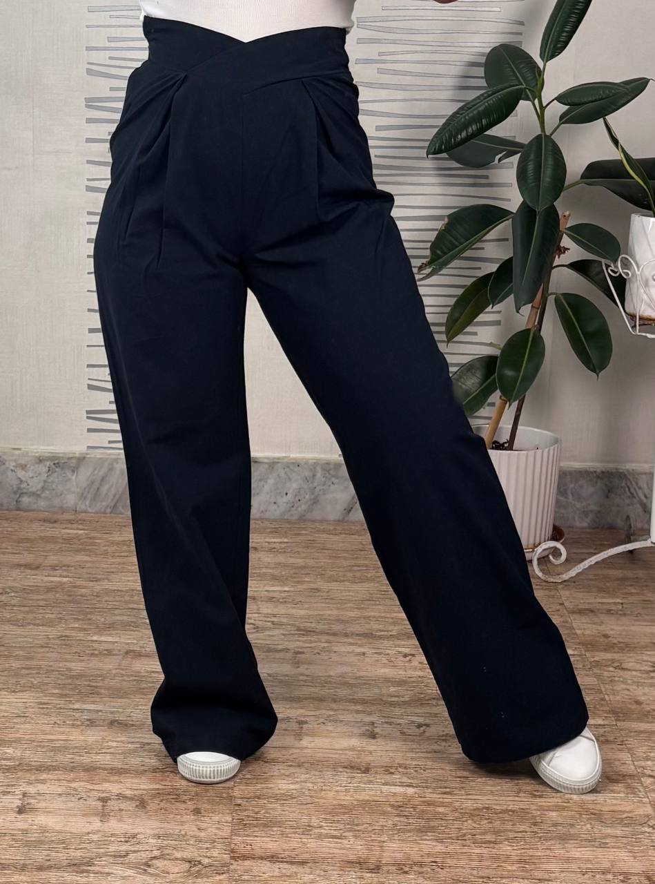 شلوار فول بگ کمر ضربدری لینن زنانه