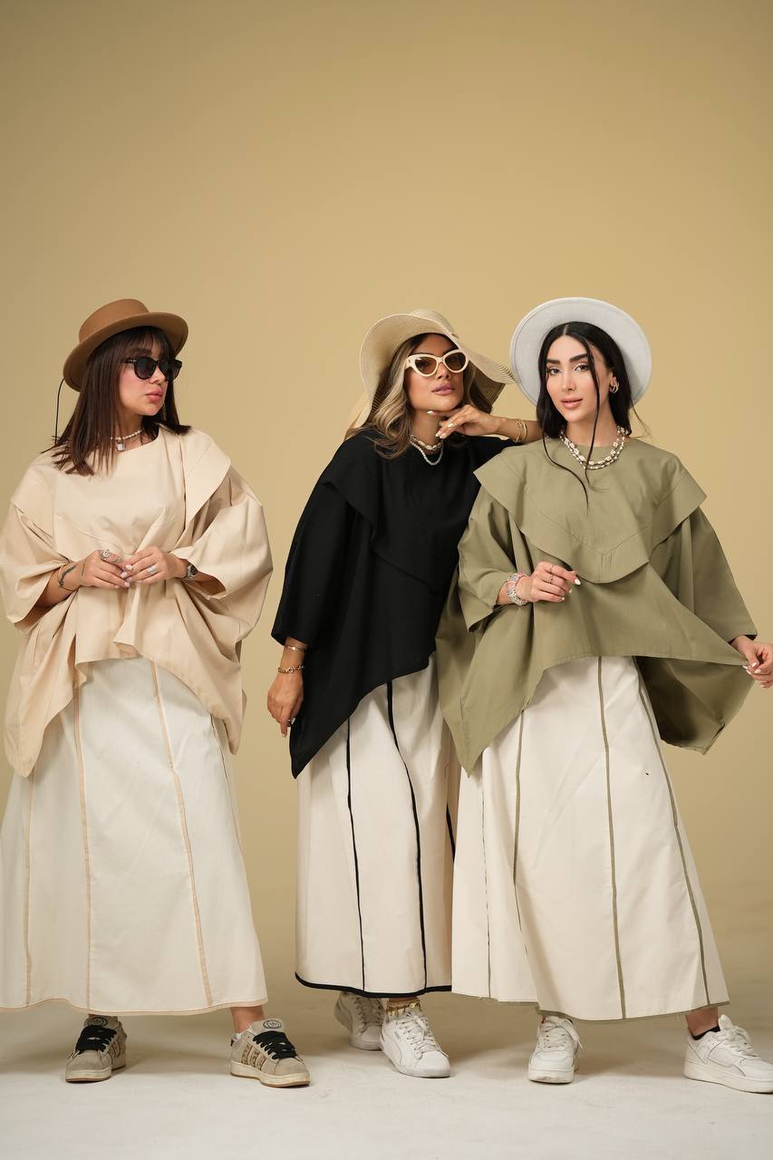 ست شومیز و دامن نواری لینن زنانه